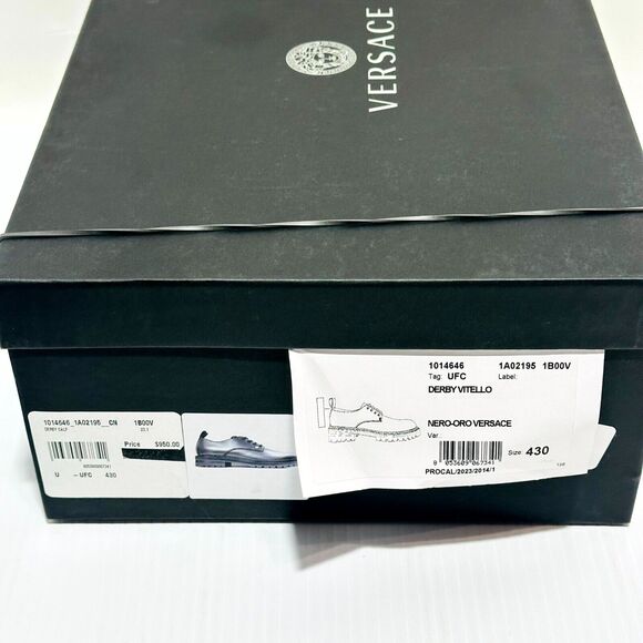 Versace Men\'s 43/ US 10 Black Faux Leather Medusa Derby Lace Up Shoes NIB